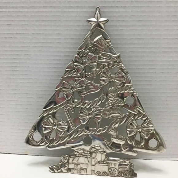 Silver Plated Metal Hanging Christmas Tree Trivet Train Doll Drum Bugle - Picture 3 of 6